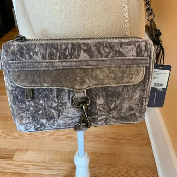 REBECCA MINKOFF Grey Studded Crushed Velvet Bag Whimsygoth Style - Picture 15 of 16